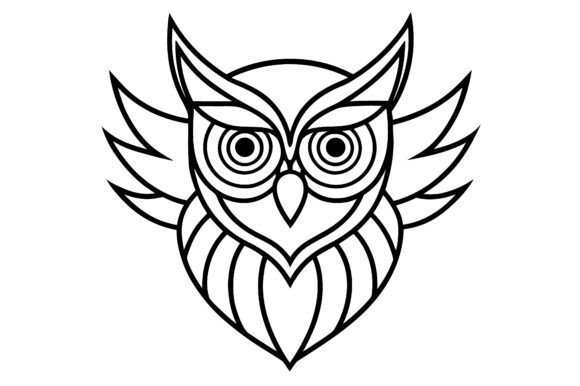 Abstract Owl Face with Wings Line Drawing: A Modern Design Asset