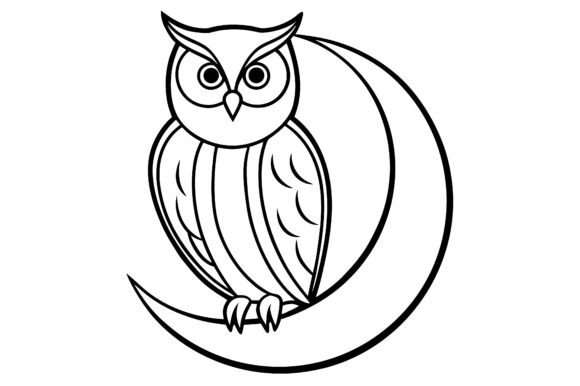 Abstract Owl Perched Moon Line Art: A Modern Symbol for Branding and Design