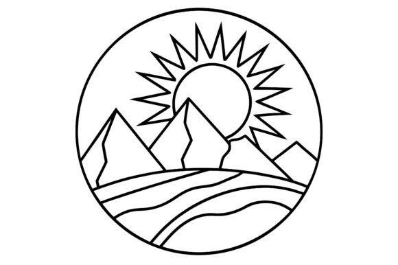 Abstract Sun and Mountain Line Art for Modern Design