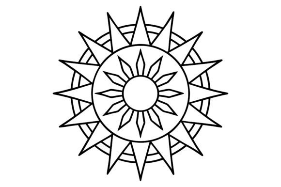 Abstract Sun Horizon Mandala Line Art