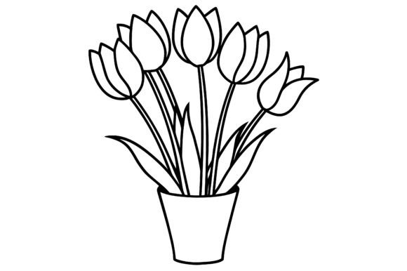 Abstract Tulip Bunch Vase Outline Sketch: A Modern Design Essential