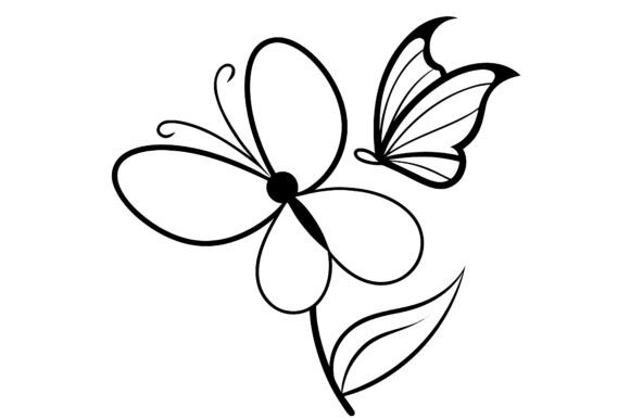 Butterfly Sitting on Flower Line Sketch