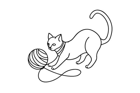 Cat Playing with Yarn Continuous Line Sk