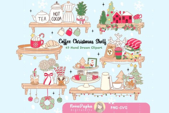 Coffee Christmas Shelf Clipart PNG: A Cozy Digital Resource for Modern Creators