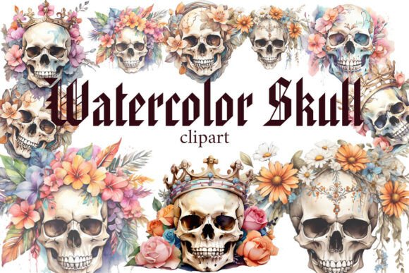Watercolor Skull Clipart: Elevating Design with Artistic Depth